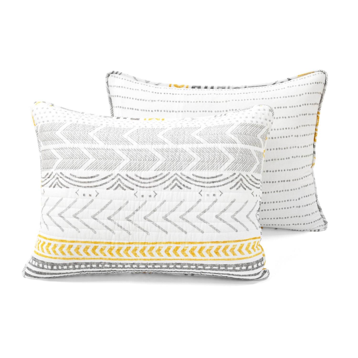 Alt View 1. Hivvago - Full/Queen Scandinavian Grey/Yellow Reversible Cotton Quilt Set - Grey/Yellow.
