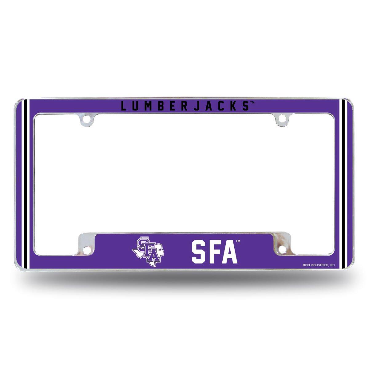 Stephen F Austin Lumberjacks Chrome Metal License Plate Frame with Full Frame Team Color Graphics