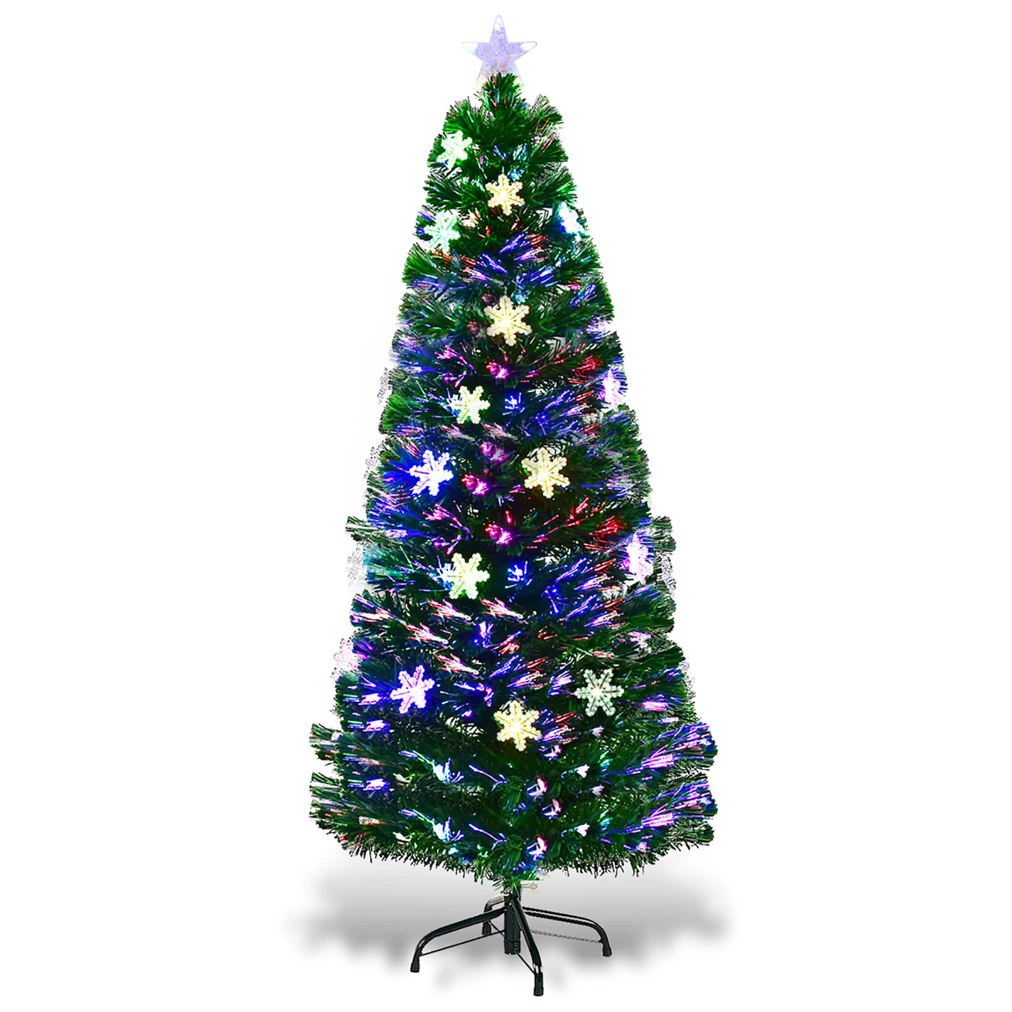 Front. Costway - 5FT Pre-Lit Fiber Optic Artificial Christmas Tree w/Multicolor Lights Snowflakes - Green.