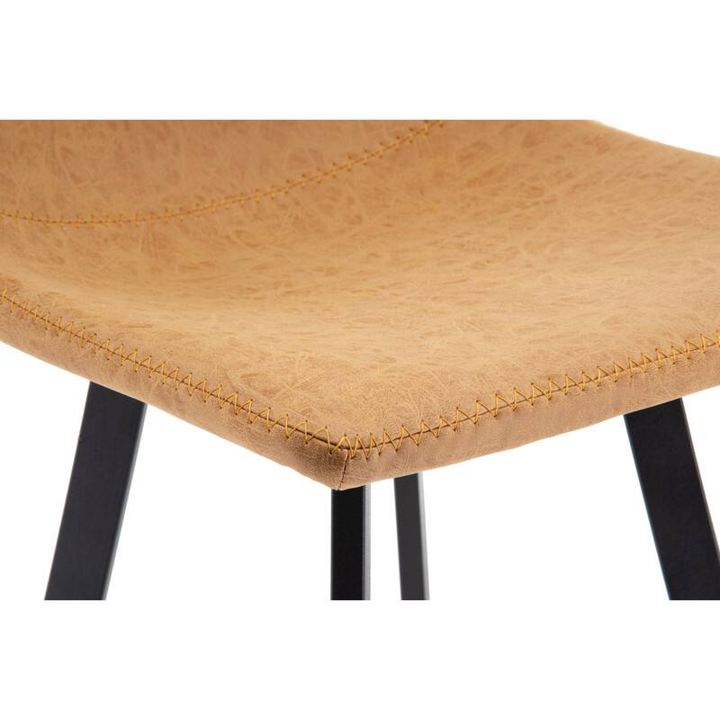 Alt View 2. LeisureMod - Elland 2 Pcs Modern Upholstered Leather Bar Stool with Iron Legs and Footrest, Counter Height Dining Stool - Light Brown.