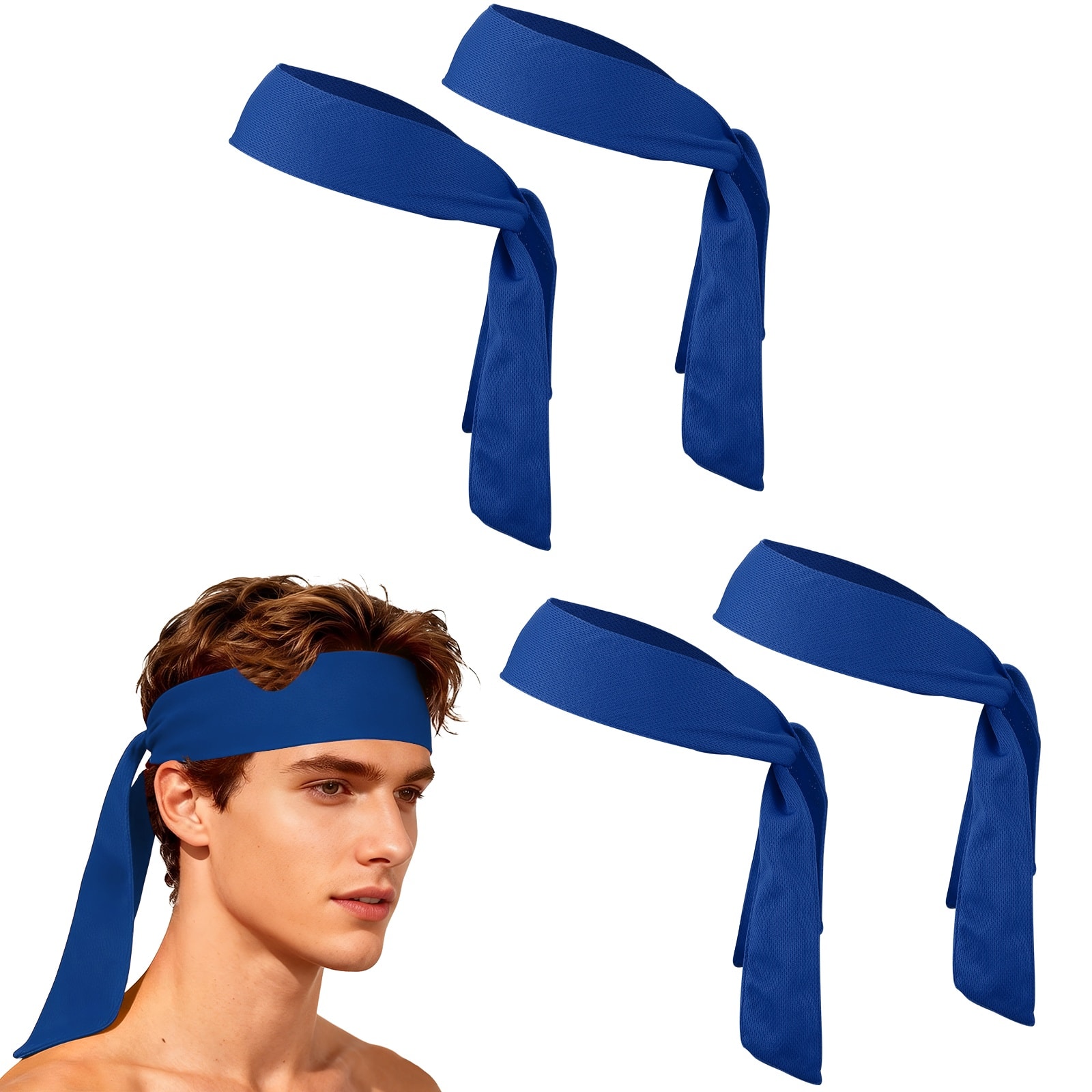 Unique Bargains - Tie Sweatband Headband, Adjustable Non-Slip Moisture Wicking Athletic Headband, 4pcs - For Tennis/Karate/Workout/Yoga - Sapphire Blue price history on PriceWatchPro