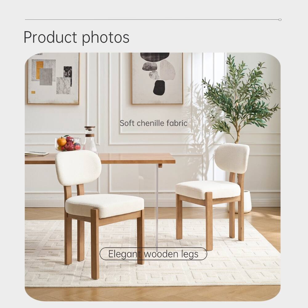 Product photos  
Soft chenille fabric  
Elegant wooden legs