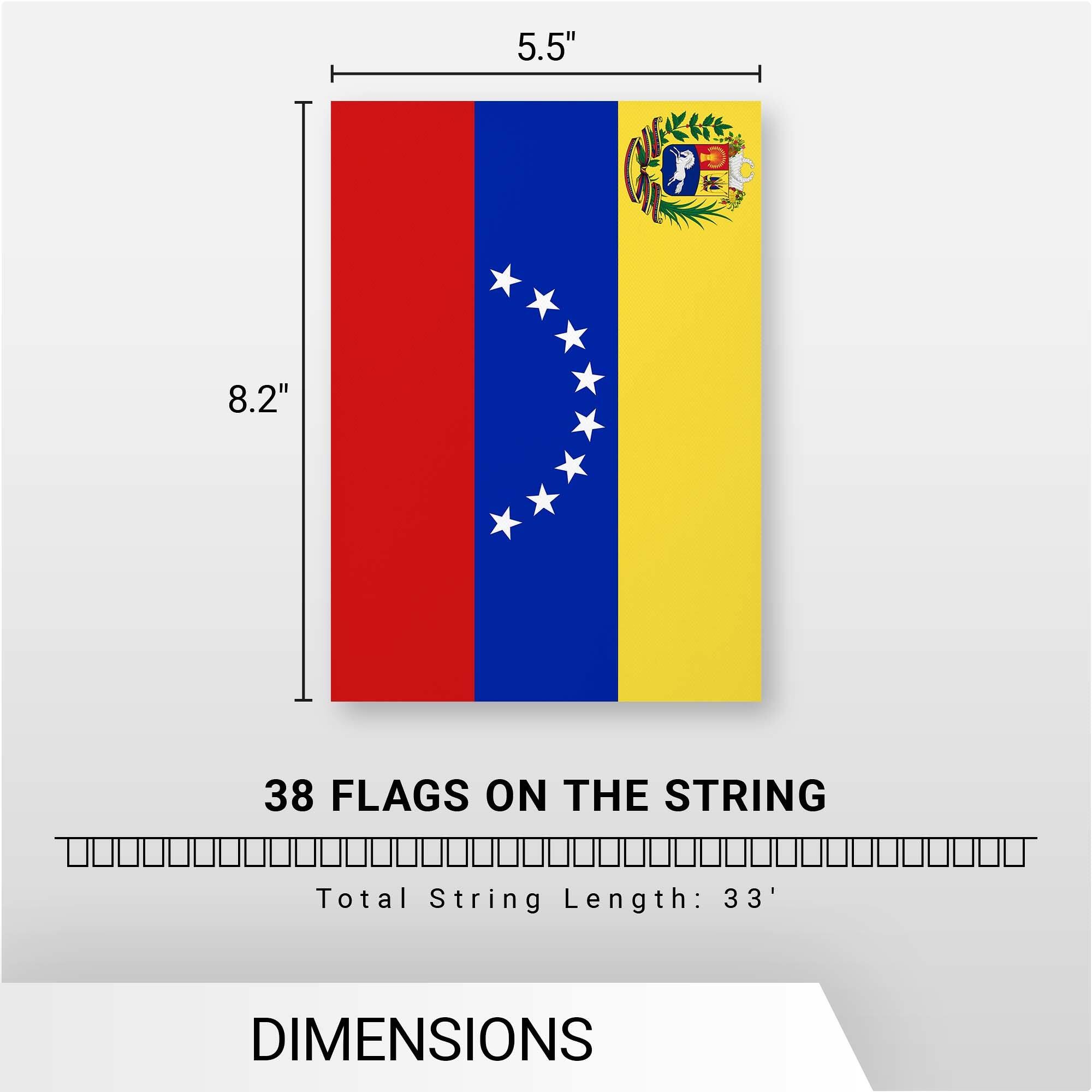 5.5" x 8.2"  
38 FLAGS ON THE STRING  
Total String Length: 33'  
DIMENSIONS