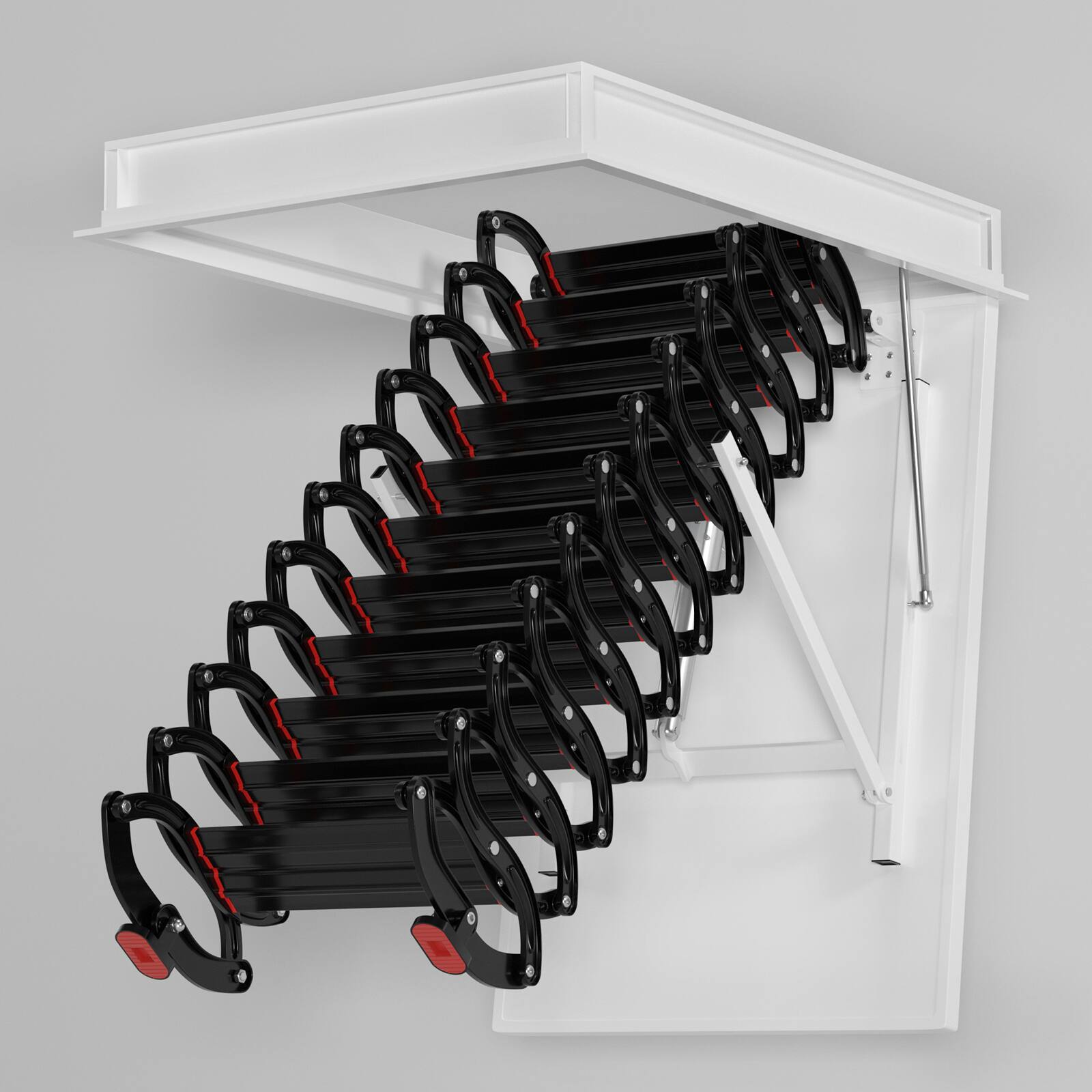 Alt View 5. Topteng - 11-Step Electric Attic Ladder - Automatic Folding, 660lb Capacity, Aluminum Alloy, for Loft & Roof Access - Black.