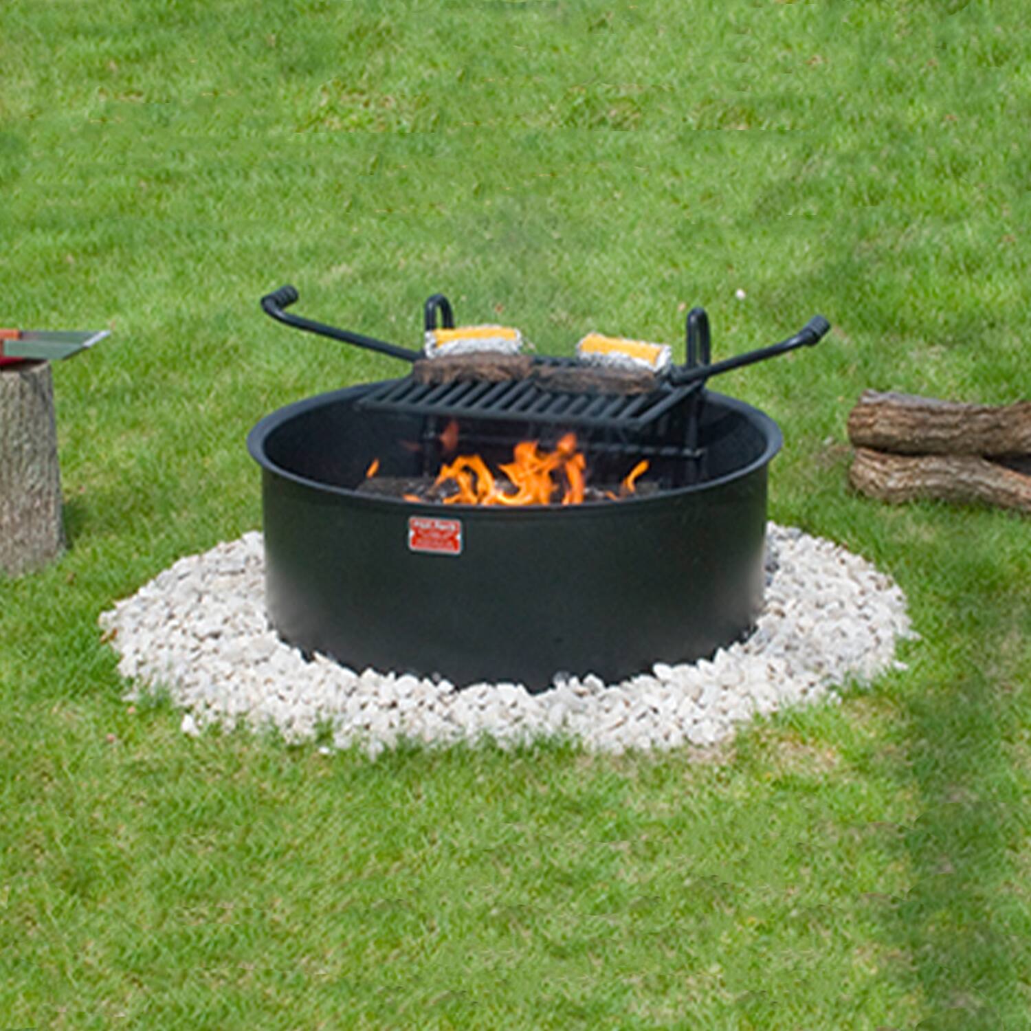 Alt View 2. Pilot Rock - Pilot Rock 24 Inch Steel Ground Fire Pit Ring and Metal Cooking Grate, Black - Black.