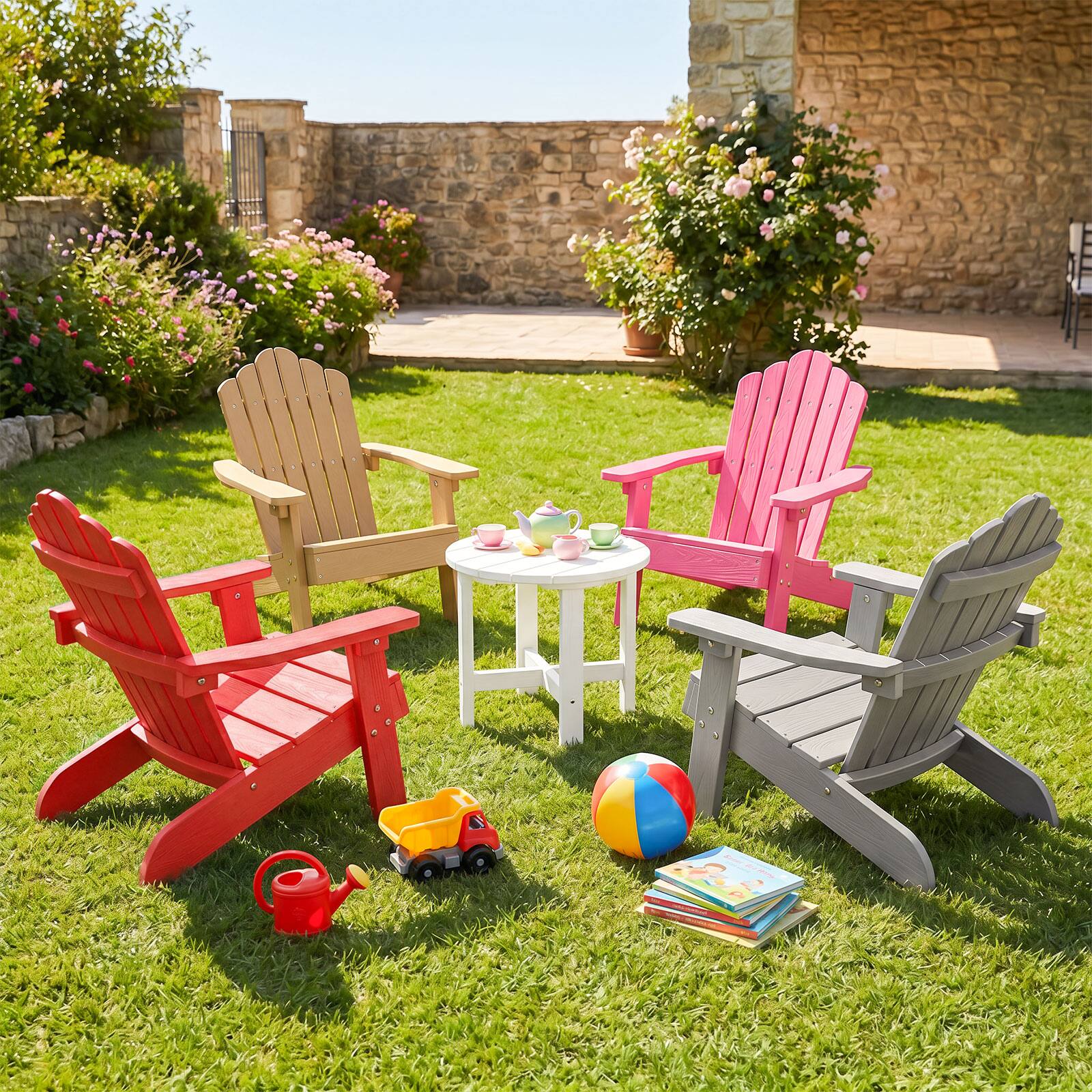 Alt View 3. Gymax - Gymax Kids Adirondack Chair(s) Outdoor Chair(s) for Kids w/ Tilted High Backrest Red - Red.