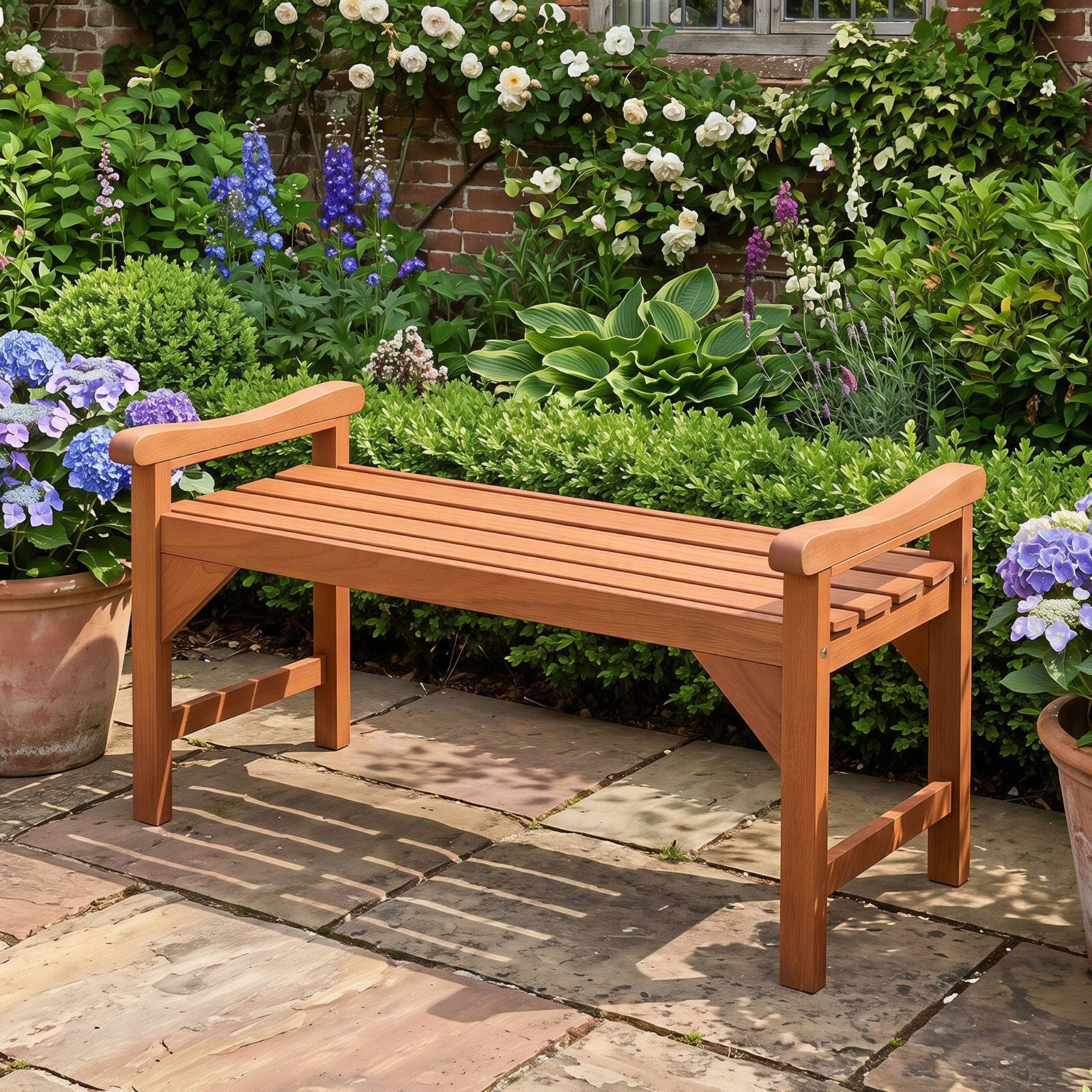 Alt View 5. Costway - Costway 1 PCS Solid Wood Backless Garden Bench with Support Handles & Curved Slatted Seat - Natural.