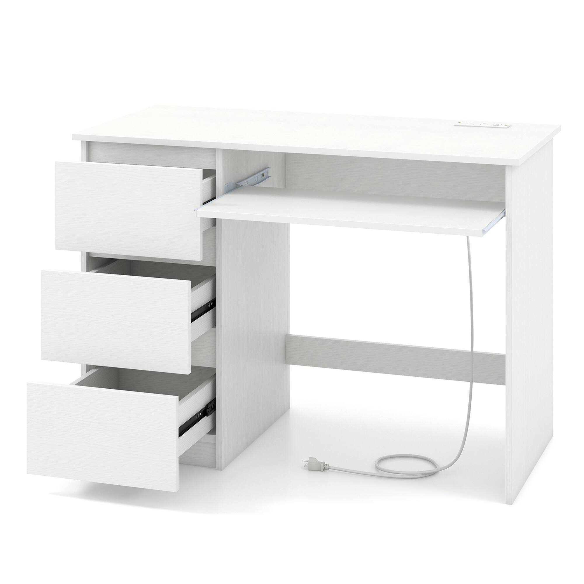 Angle. Costway - Costway Computer Desk with Built-in Charging Station USB & Type-C Ports Keyboard Tray & 3 Drawers White - White.