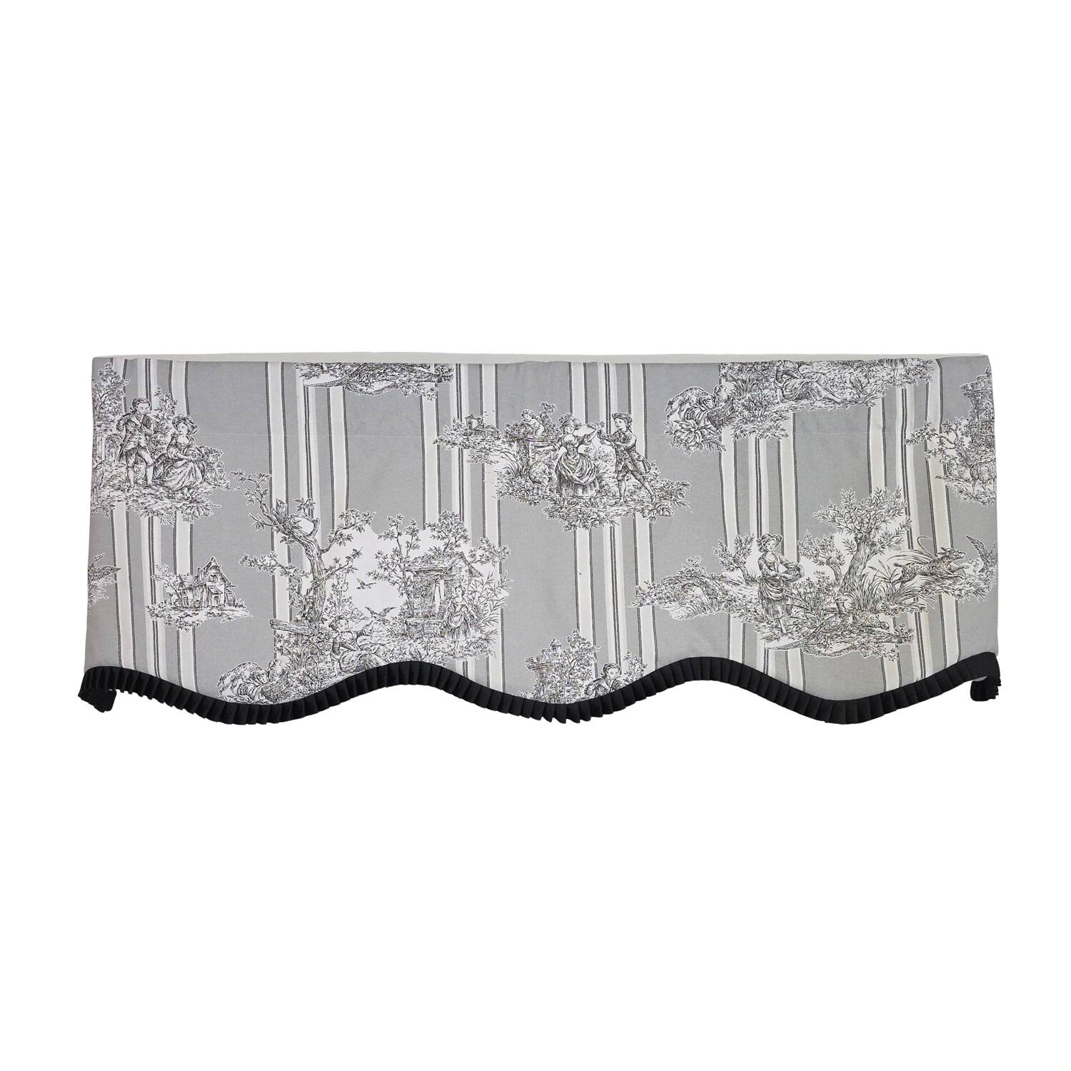 Left. RLF Home - RLF Home French Country Ruffled Provance Window Valance 100% Cotton Lined Rod Pocket 50" x 17" Grey - Grey.
