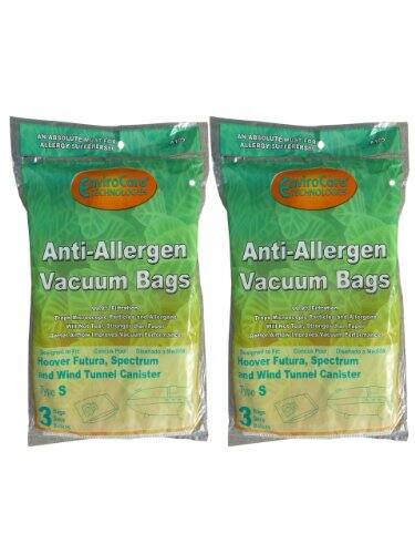 AN ABSOLUTE MUST FOR ALLERGY SUFFERERS!  
EnviroCore TECHNOLOGIES  
Anti-Allergen Vacuum Bags  
Trapezoidal Microcellular Particles and Allergens with Non-Tacky, Sterilized Paper  
Hoover Futura, Spectrum and Wind Tunnel Canister Type S  
3 Bags