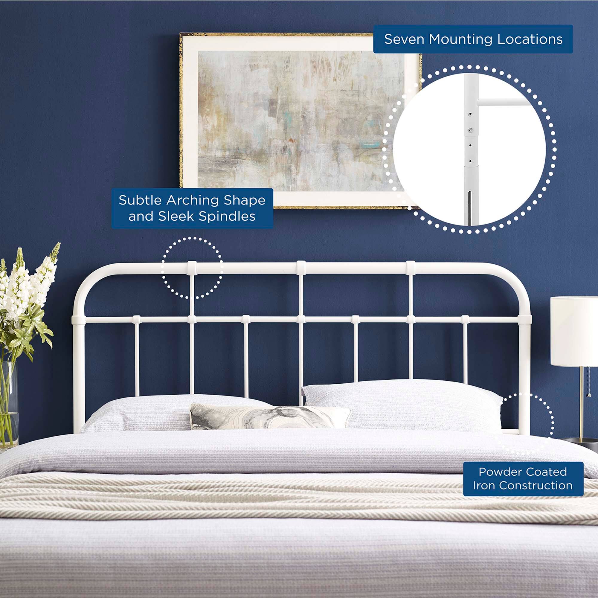 Seven Mounting Locations  
Subtle Arching Shape and Sleek Spindles  
Powder Coated Iron Construction