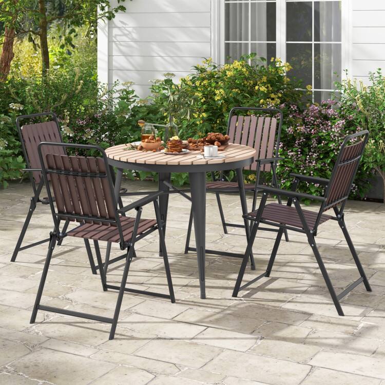 Alt View 1. SlickBlue - Patio Folding Chairs Set of 4 with PP Seat and Back and Metal Frame - Coffee.