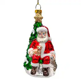 OrnamentallyYou - Santa with Woodland Animals Glass Christmas Ornament Handblown Tree Decor - Multi-colored