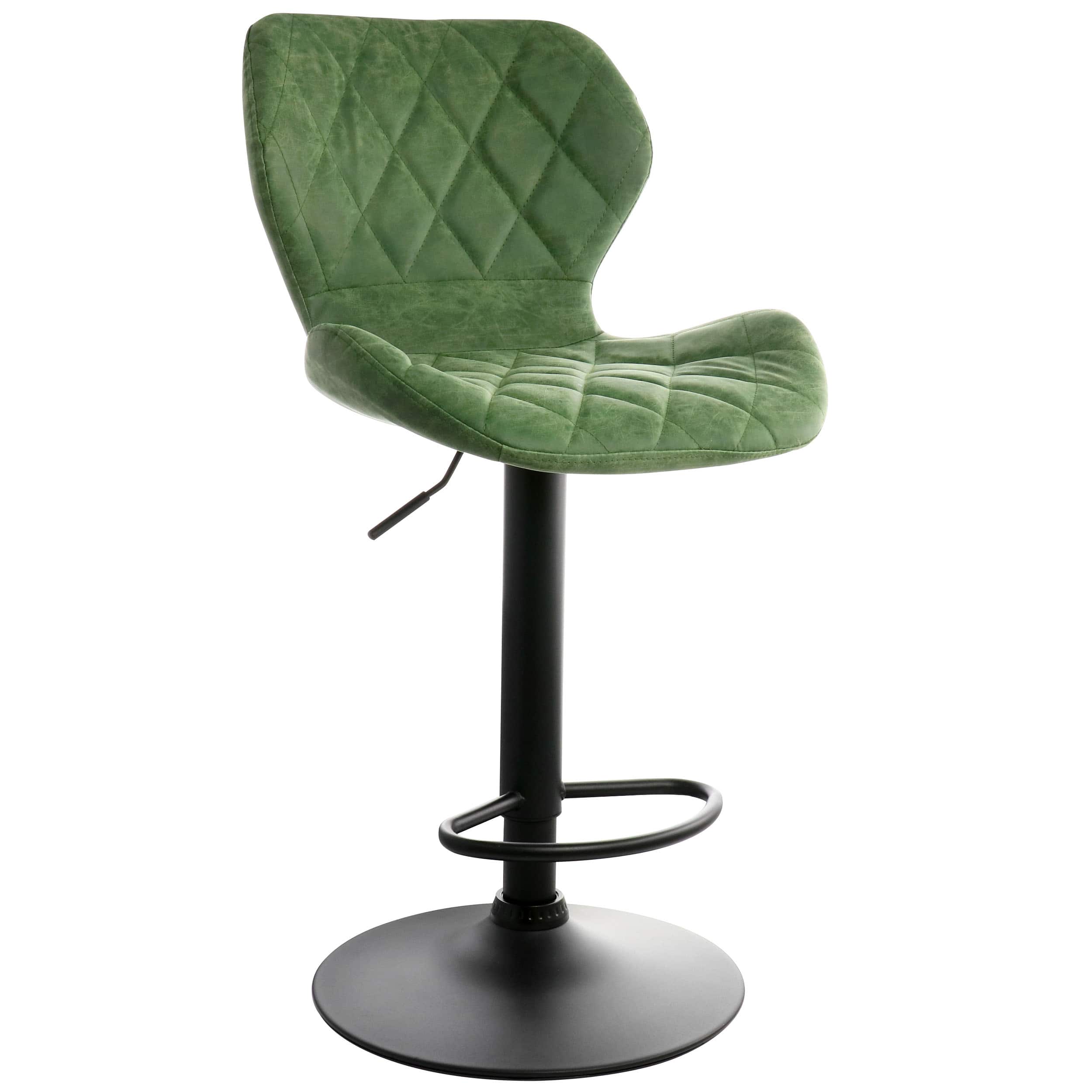 Elama - Vintage Faux Leather Adjustable Bar Stool with Black Base - Green