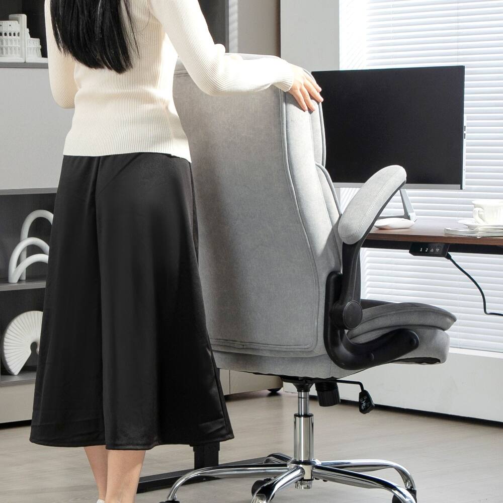 Alt View 4. Loheer - Loheer Executive Office Chair Gray Velvet Desk Chair with Flip-up Armrest Diamond Fabric Computer Chair for Home Office - Gray.