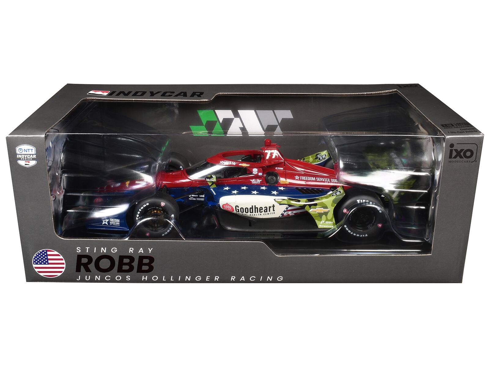 NTT INDYCAR  
INDYCAR WI 77 LD H016  
ddas a C CU . -S8 aotacie ixo MODELCARS  
Intutor  
FREEDOM SERVICE S00  
Goodheart  
FOMIER A SR OS  
STING RAY ROBB JUNCOS HOLLINGER RACING