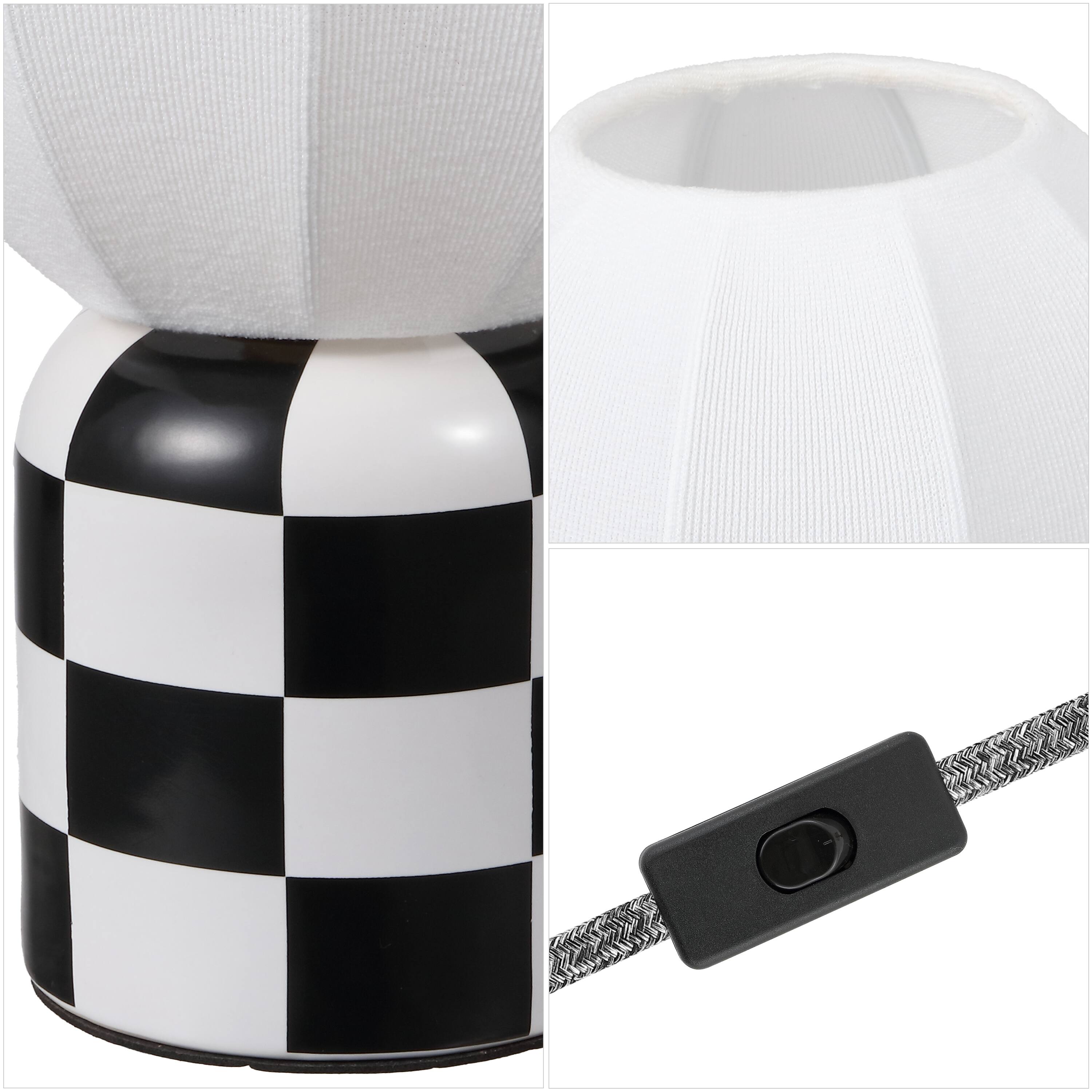 Alt View 4. Jonathan Y - Valarie 10.3 in. Contemporary Checkerboard Ceramic with Ribbed Cocoon Globe Shade LED Mini Table Lamp, Black/White - Black/White.