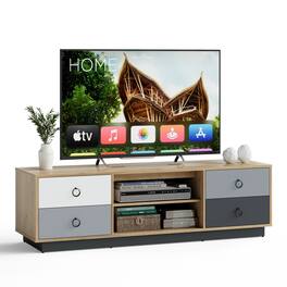 Ecooso - 55 Inch TV Stand with 2 Storage Cabinets for TVs up to 60 Inch - Natural