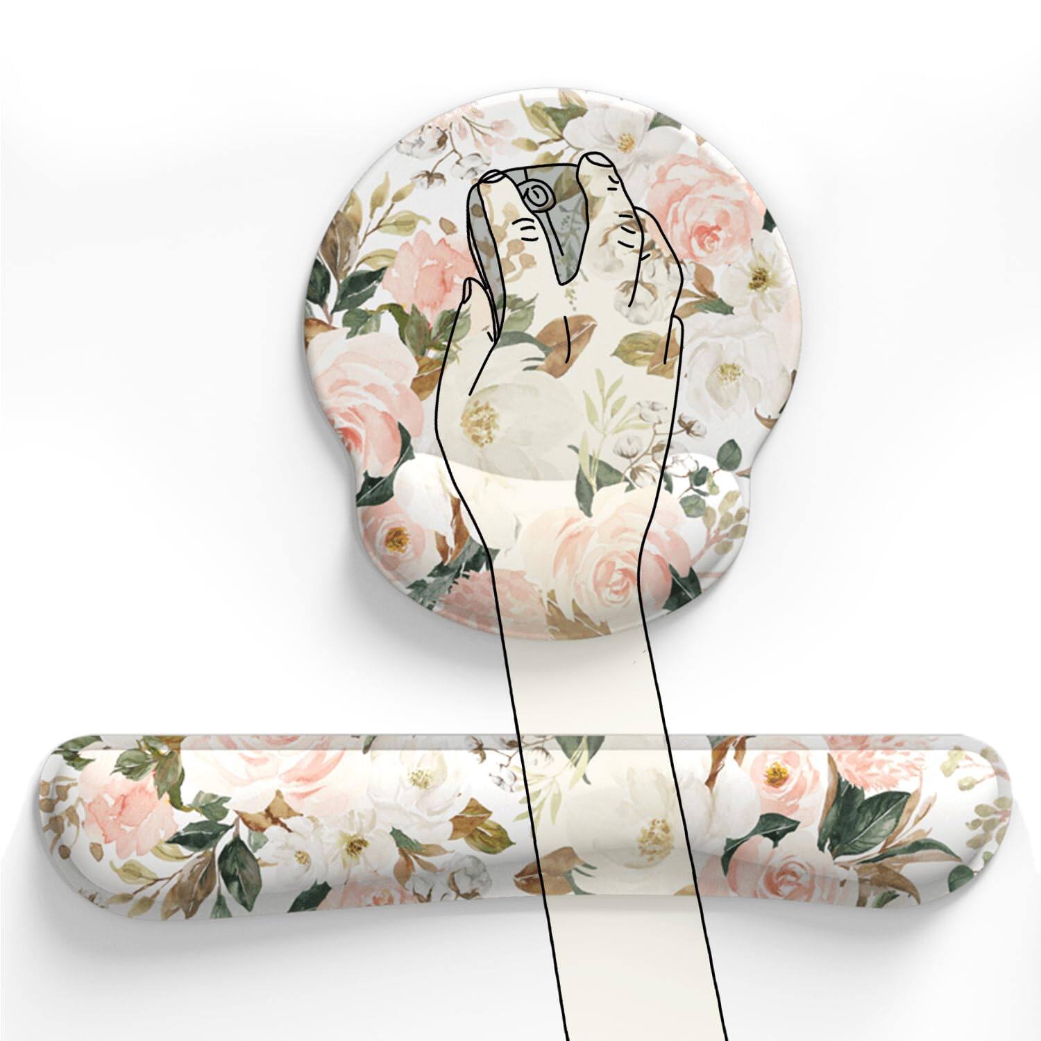 Alt View 2. Earthley Blooms - Pink Flower Desktop Mat Aesthetic Wrist Support Mouse Rest Set Computer Office Comfortable for Easy Typing & - Art Pink Flowers.