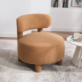 GOODSILO - Plush Teddy Fabric Accent Chair with Curved Backrest and Solid Wood Legs for Living Room or Bedroom - khaki