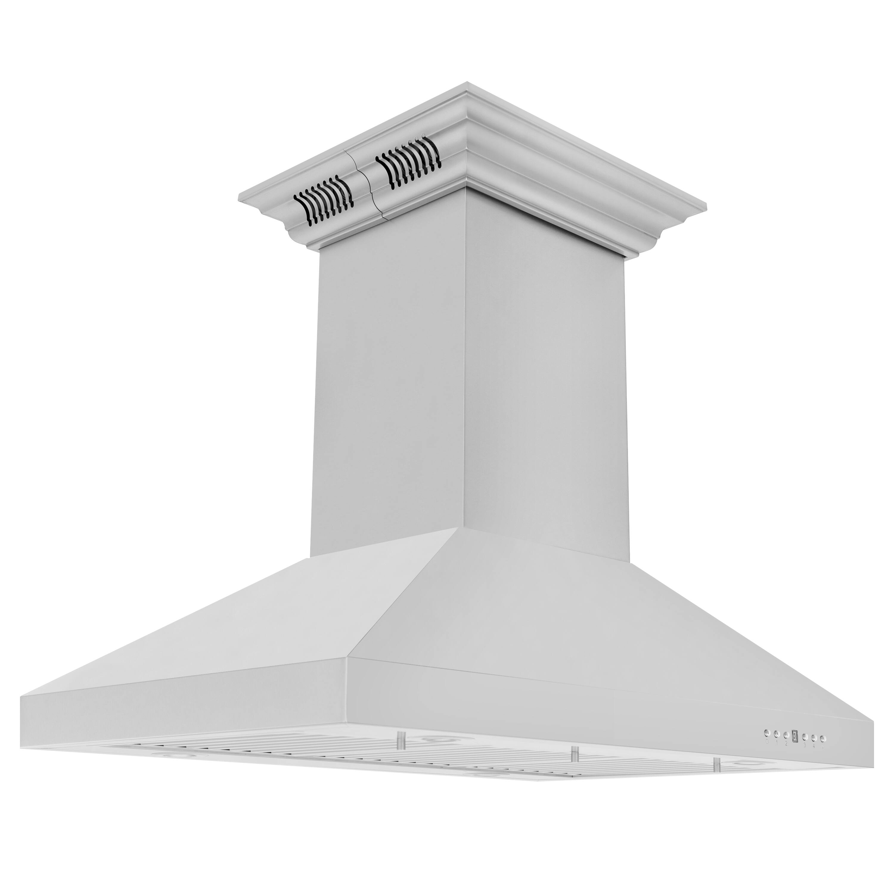 Left. ZLINE - 36 in. ZLINE CrownSound™Ducted Vent Island Mount Range Hood in Stainless Steel with Built-in Bluetooth Speakers - Stainless steel.