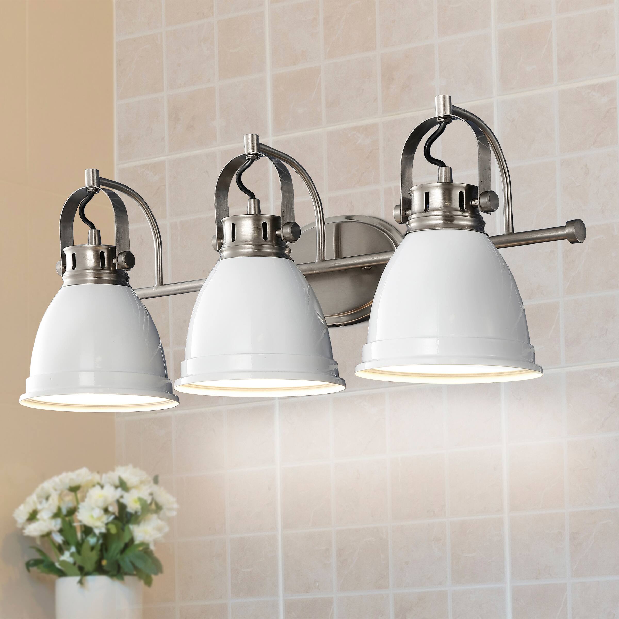 Alt View 1. Jonathan Y - Phineas 25.5" 3-Light Adjustable Farmhouse Bohemian Iron LED Vanity Light, White/Nickel - White.