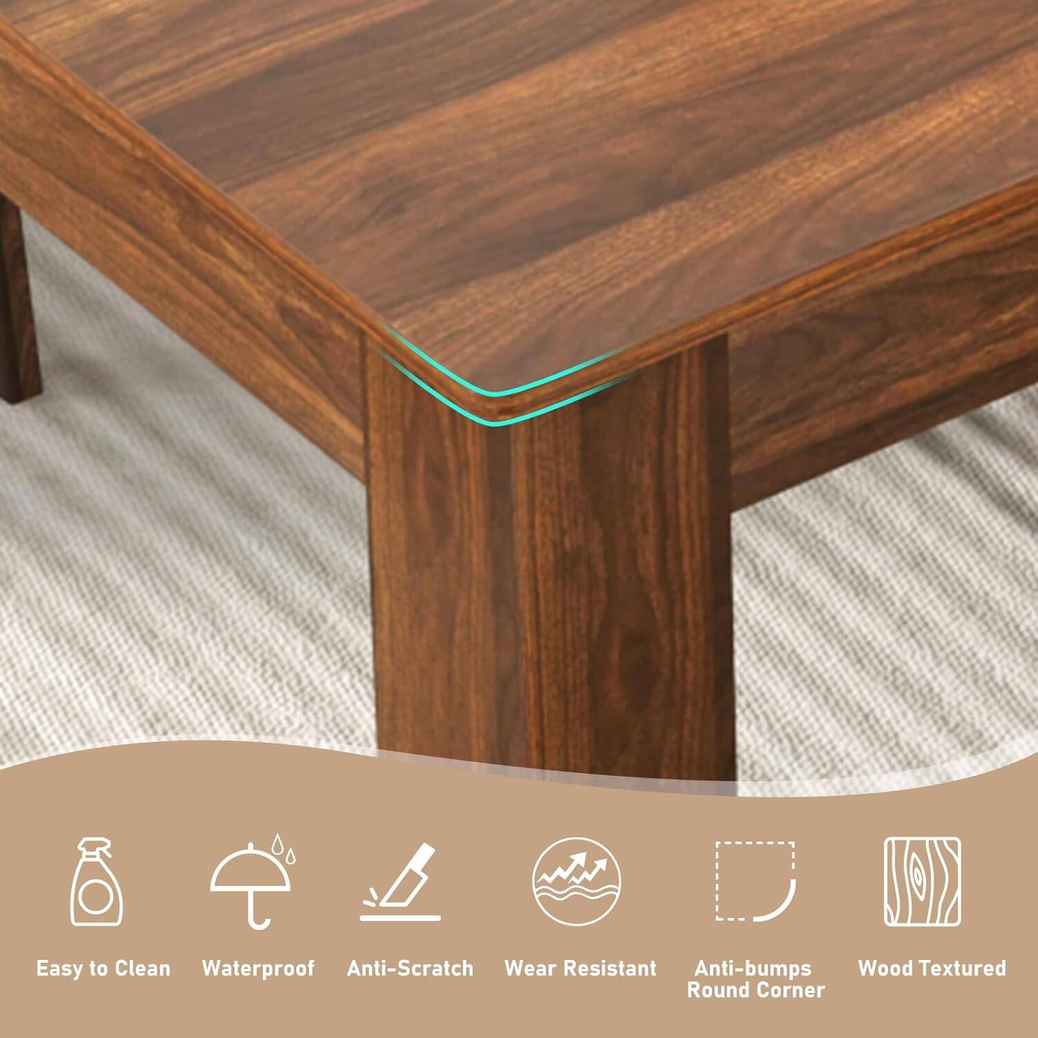 Easy to Clean, Waterproof, Anti-Scratch, Wear Resistant, Anti-bumps, Wood Textured, Round Corner