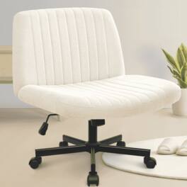 Neo Chair - Criss Cross Chair with Wheels Home Office Cross Legged Armless Chairs Ergonomic Computer Desk Wide Seat for Bedroom - Wheels-Beige