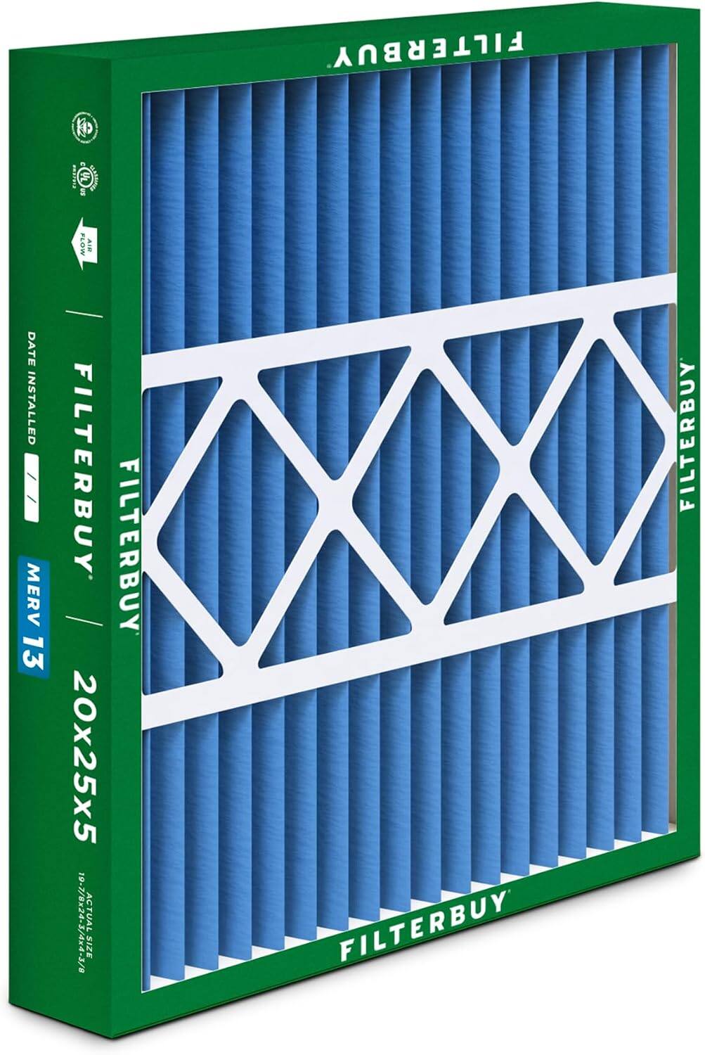 FILTERBUY #nEFE1D UL MAINE E FLOW AIR DATE INSTALLED FILTERBUY FILTERBUY MERV 13 20x25x5 19-7/8x24-3/4x4-3/8 ACTUAL SIZE FILTERBUY FILTERBUY