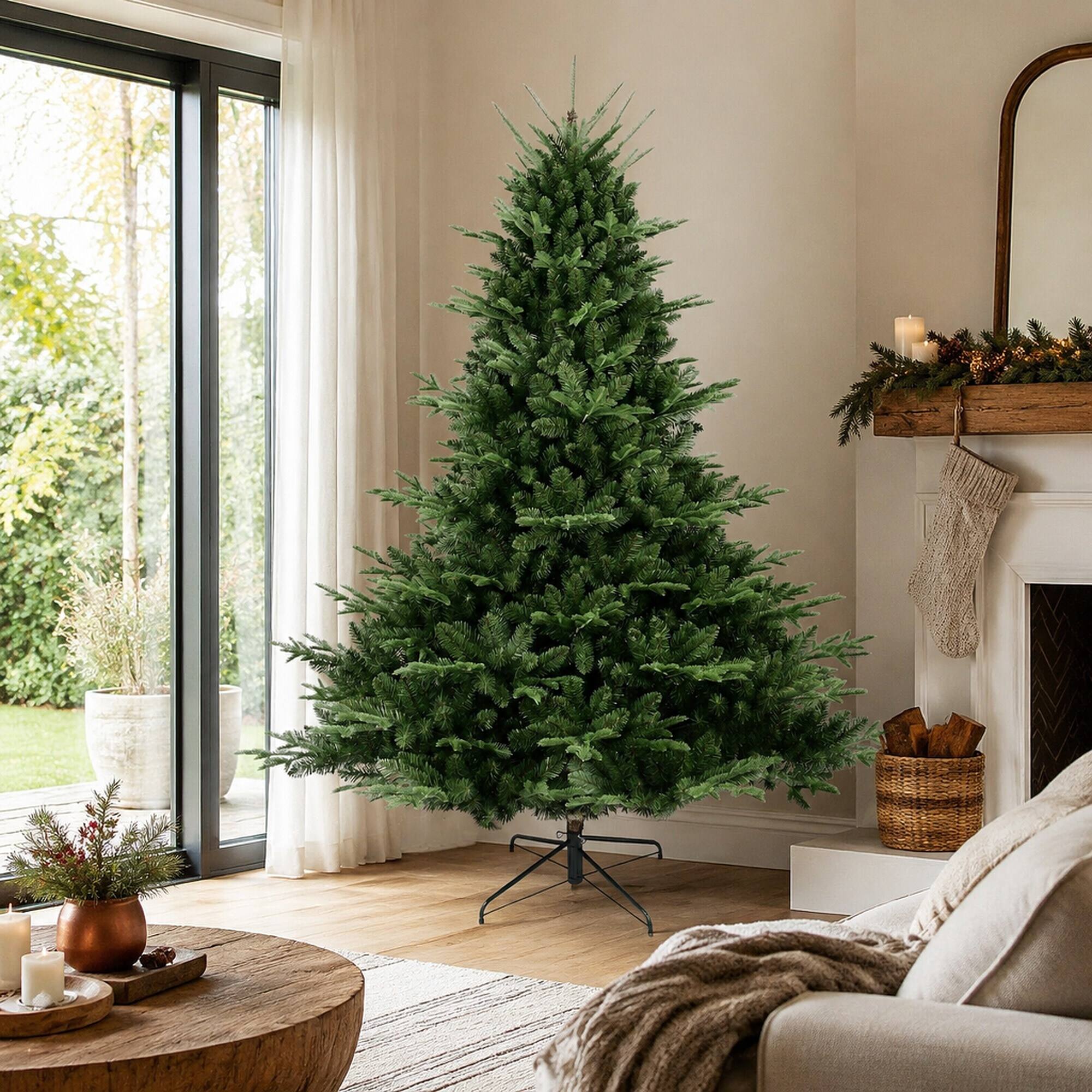Back. RYHNUYNE - 5FT Full-Shaped Christmas Tree, 1129 PE/PVC Mixed Needles Wide Base Hinged Structure Metal Stand Strong Support - Green.