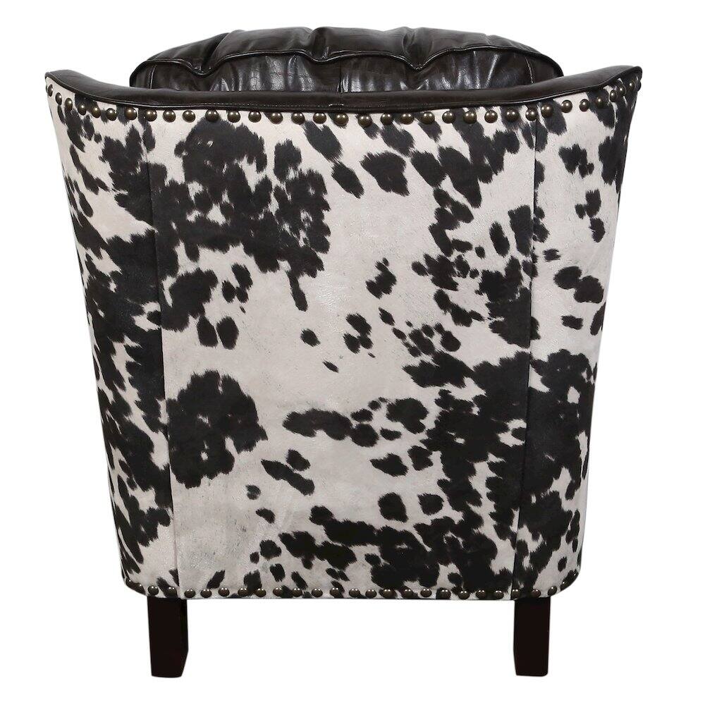 Angle. Porter Designs - Wrangler Leather-look & Cow Pattern Accent Chair - Brown.