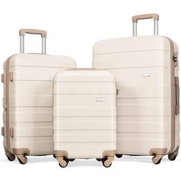 BreeBe - 3-Piece ABS Hardshell Luggage Set, Lightweight Durable Suitcases with Spinner Wheels, TSA Lock, 20"/24"/28" - Ivory+Gold