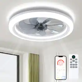 Domanki - 20'' Ceiling Fans with Lights, Dimmable LED Lights, 6-Speeds Ceiling Fans with Lights and Remote for Bedroom,Living Room - White+black blade