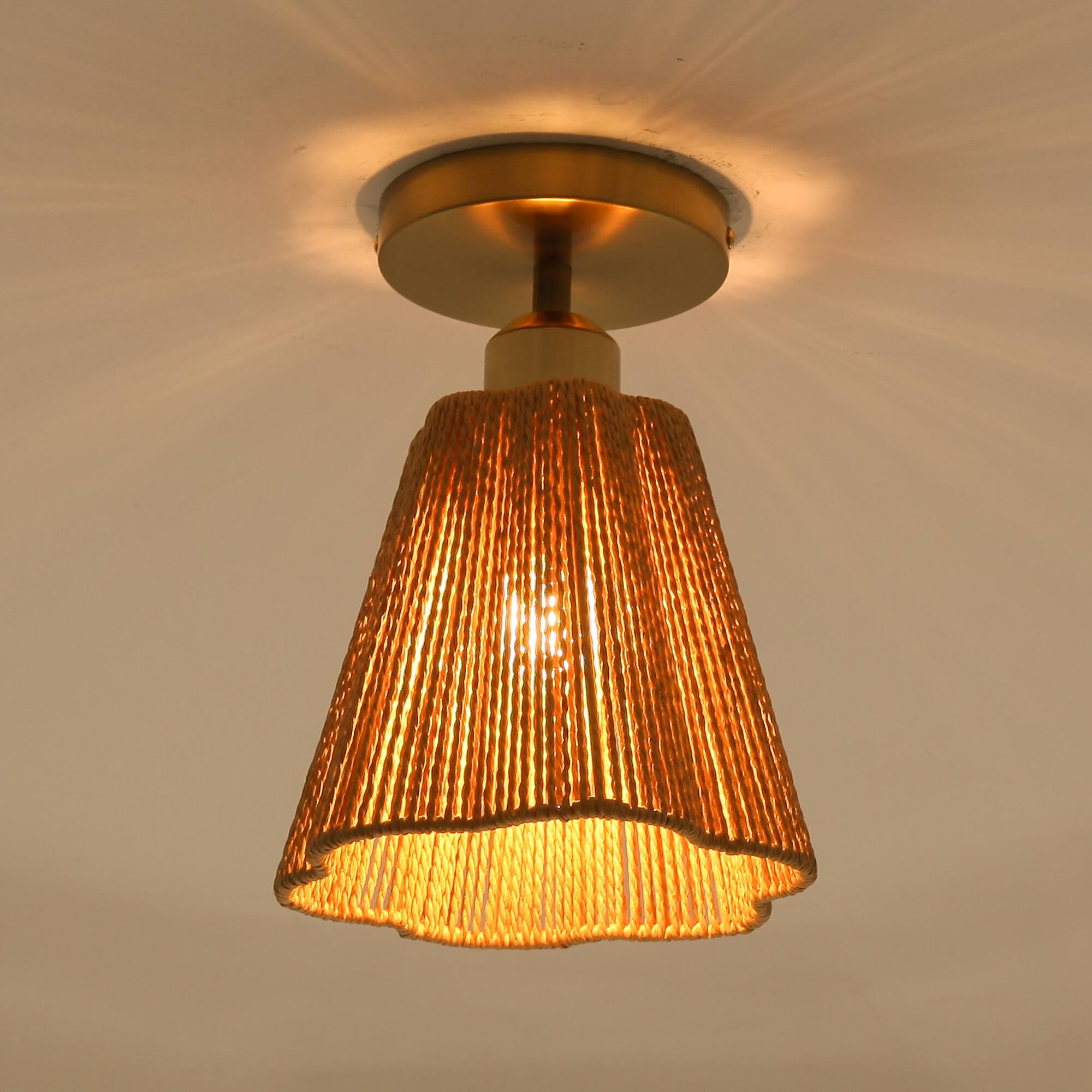 Alt View 3. Parrot Uncle - 7.3" Boho Copper Hemp Paper Rope Flush Mount Ceiling Light Fixture for Bedroom and Dining Room - Gold.