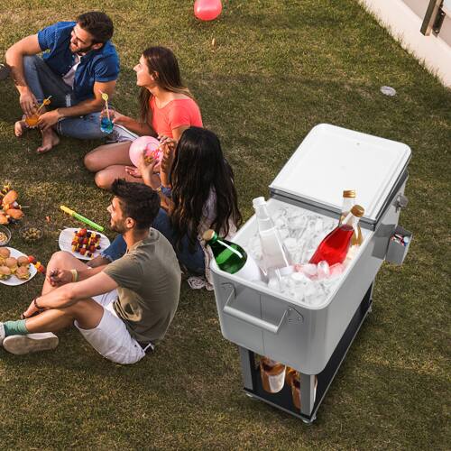 Alt View 7. Winado - 80QT Rolling Ice Chest, Portable Party Bar Drink Cooler Cart with Shelf, Beverage Pool Bottle Opener, Wheels for Outdoor - Silver & Gray.
