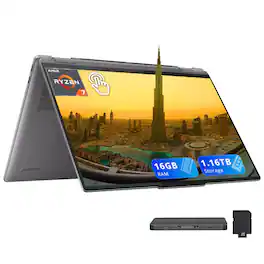 Lenovo - Yoga 7 16" 2K Touchscreen 2-in-1 Laptop,AMD Ryzen 7 8840HS,16GB RAM,1TB SSD+160GB Dock Station,Win 11,Grey - Gray