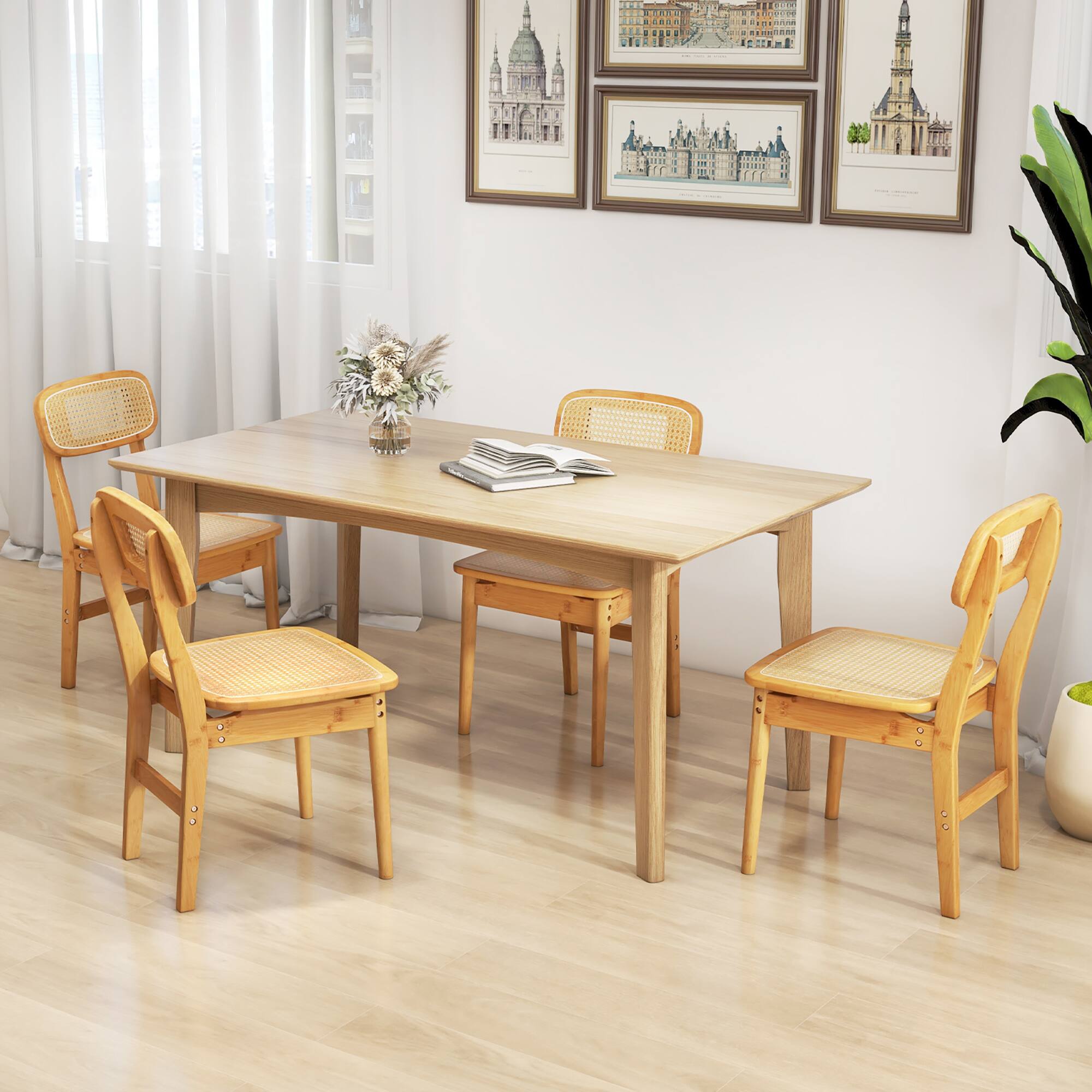Alt View 3. Gymax - Gymax Rattan Dining Chairs Set of 2 Kitchen Dining Chairs w/ Simulated Rattan Backrest - Natural.