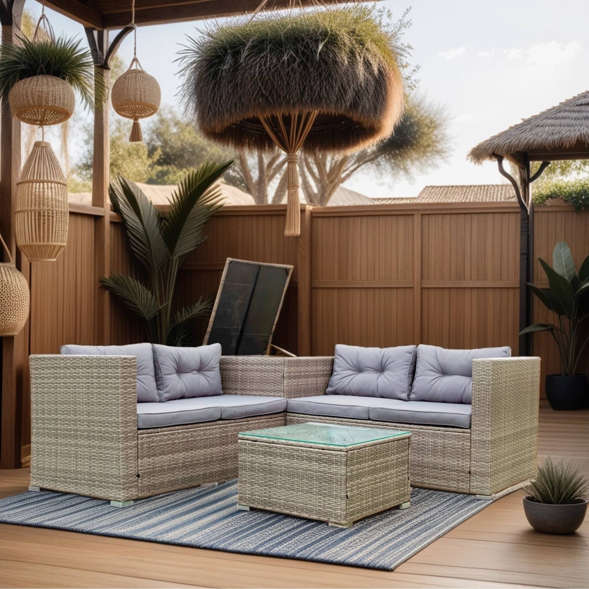 Left. Tiramisubest - 4 Piece Patio Sectional Wicker Rattan Outdoor Furniture Sofa Set with Storage Box Grey - Grey.