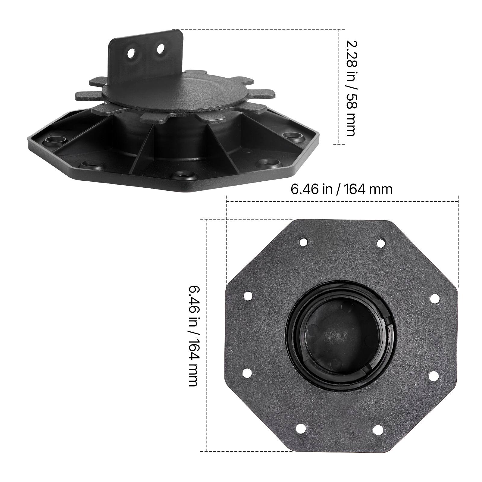2.28 in / 58 mm, 6.46 in / 164 mm, 6.46 in / 164 mm