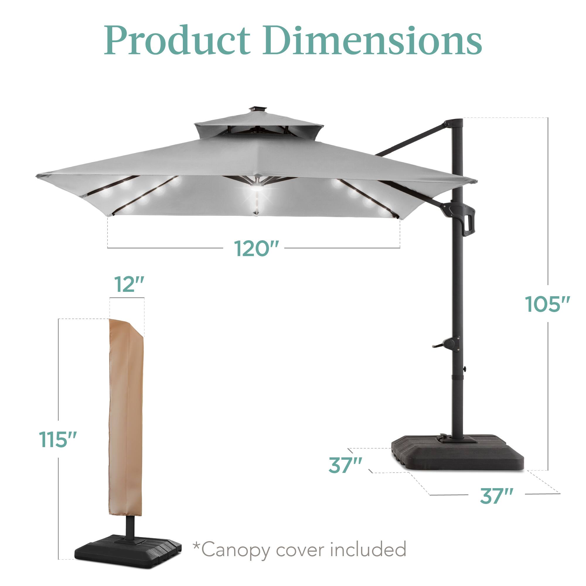 Product Dimensions

- 120"
- 12"
- 105"
- 115"
- 37"
- 37"

*Canopy cover included