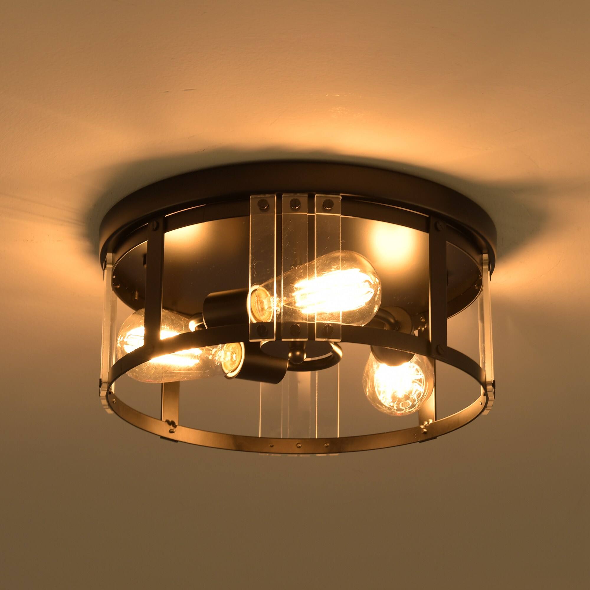 Left. Parrot Uncle - 13.3" Industrial Matte Black 3-Light Flush Mount Ceiling Light - Matte Black.