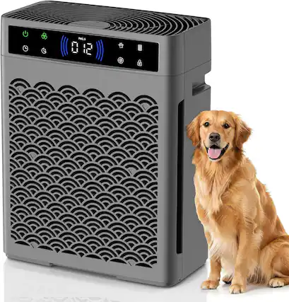 Front. FINEAK - Smart HEPA Air Purifier for Large Rooms & Pets - Grey.