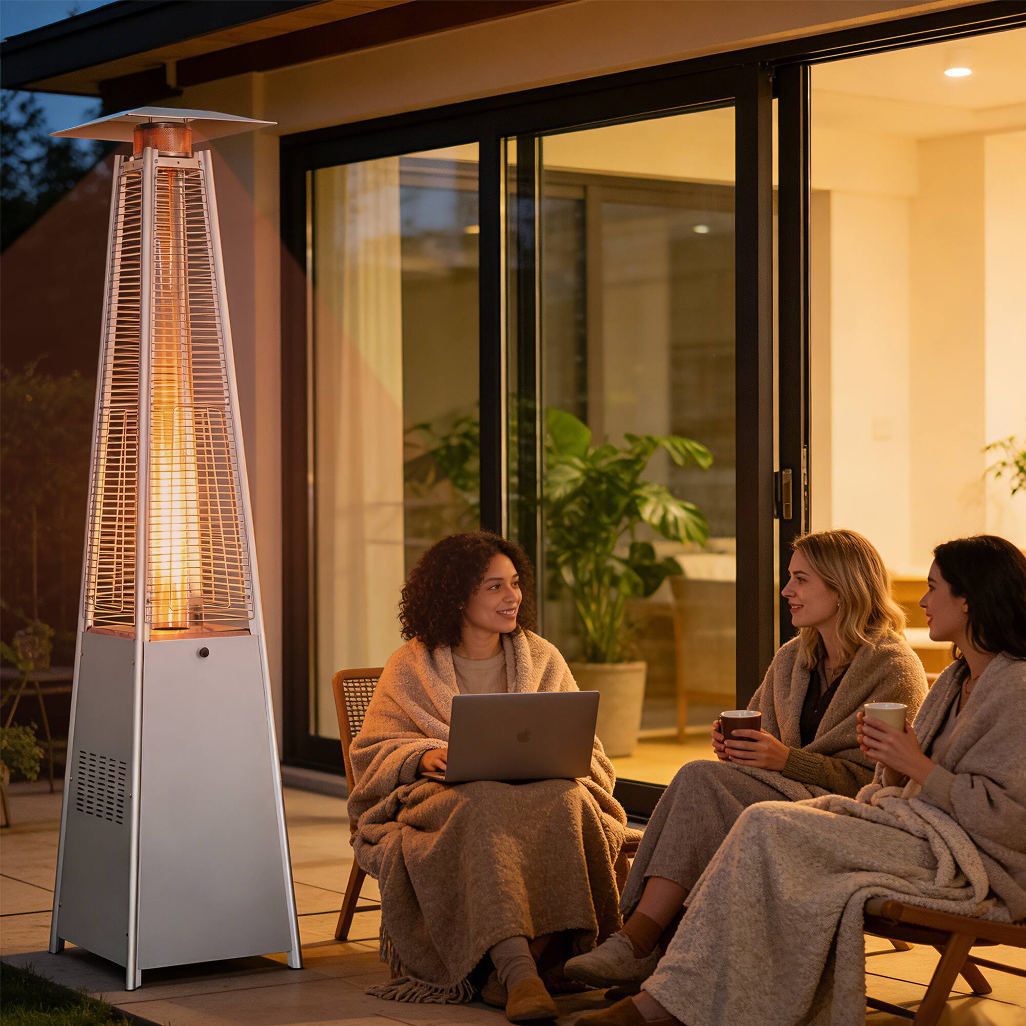 Back. Decksplore - 48,000 BTU Propane Patio Heater w/ 87" Quartz Glass, Tip-Safety, Wheels & Cover.