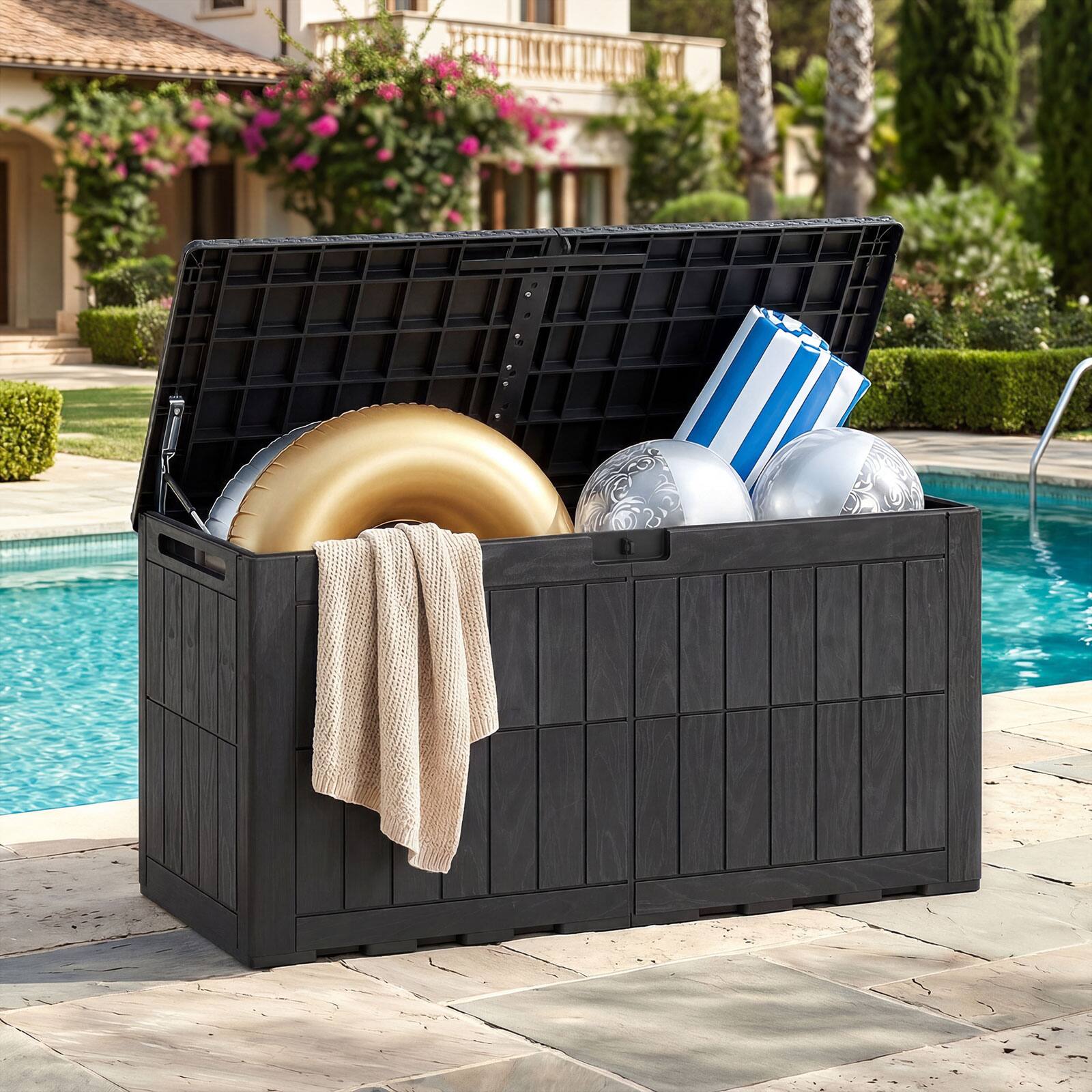 Alt View 1. Costway - Costway 100 Gal Outdoor Deck Box, All-Weather Lockable Storage Bin with Lid and Handles - Black.