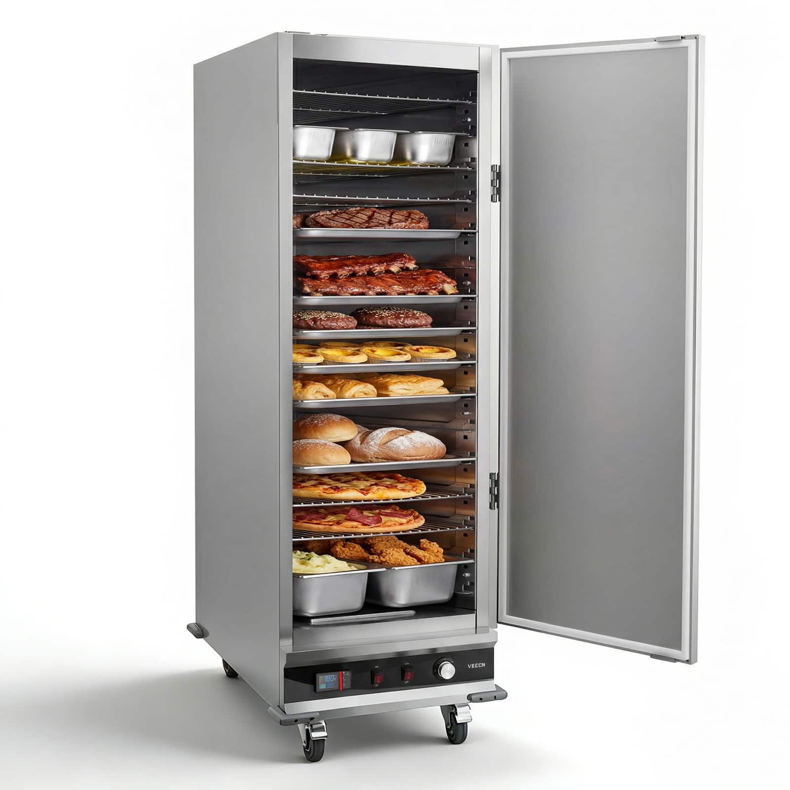 VEVOR - Electric Hot Box Food Warmer, 16-Tier Commercial Warming Cabinet with Water Tray, Single-Door and Adjustable Shelves - Silver