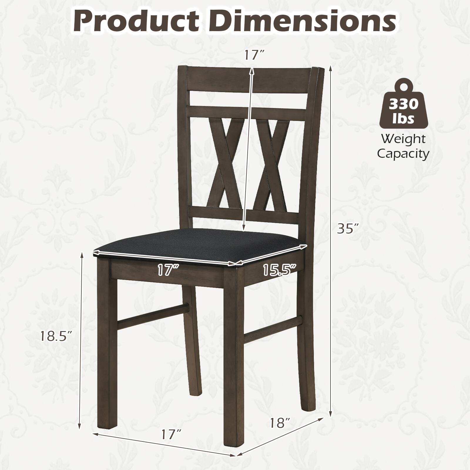 Product Dimensions: 17" x 17" x 15.5"  
Weight Capacity: 330 lbs