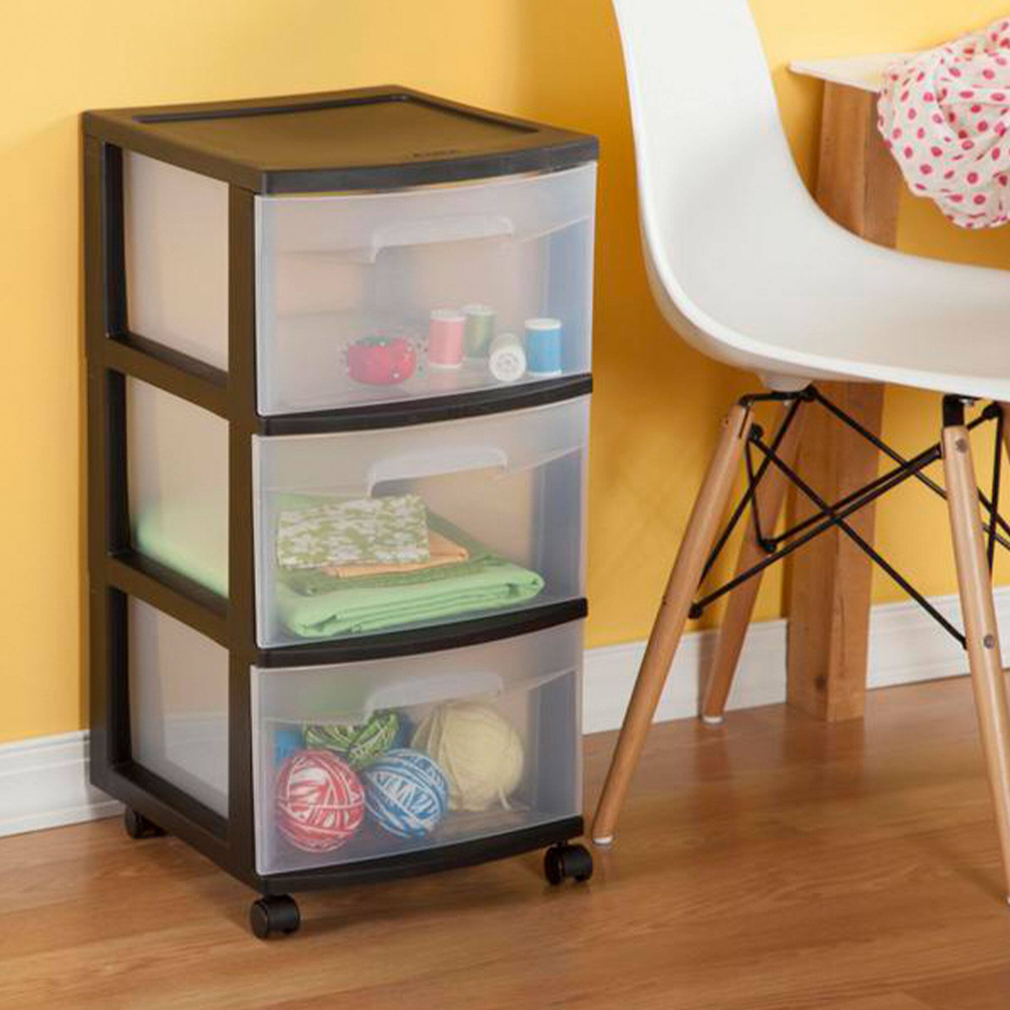 Alt View 3. Sterilite - Sterilite 3 Drawer Plastic Rolling Storage Cart, Clear with Black Frame (6-Pack).