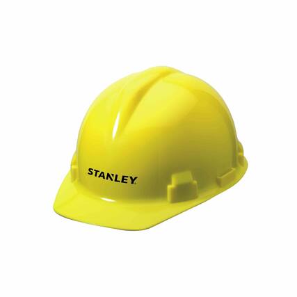 Front. Red Tool Box - Stanley Jr. Hard Helmet | Real Tools for Kids - Yellow.