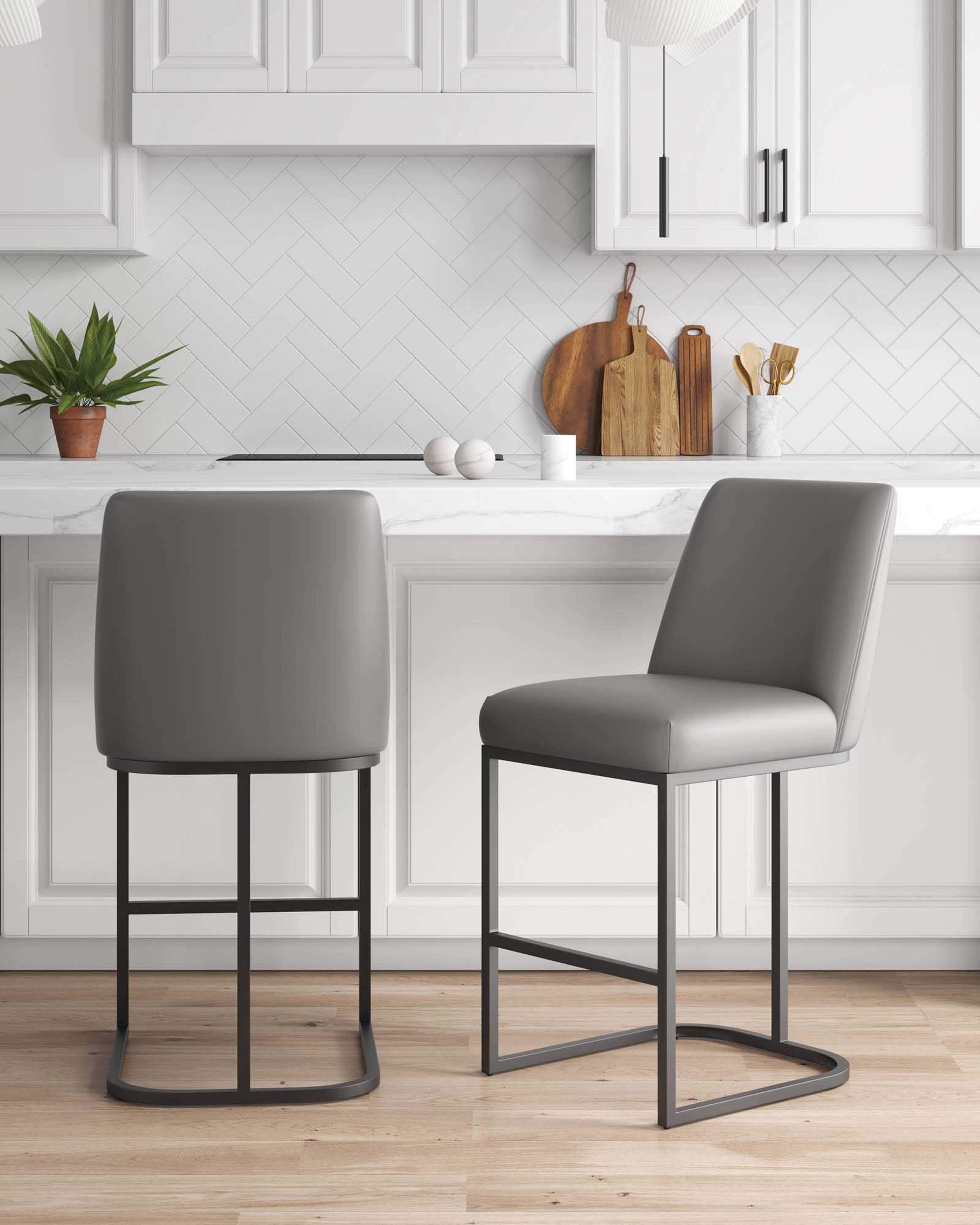 Angle. Manhattan Comfort - Serena Modern Metal Upholstered Counter Stool - Set of 2 - Taupe.