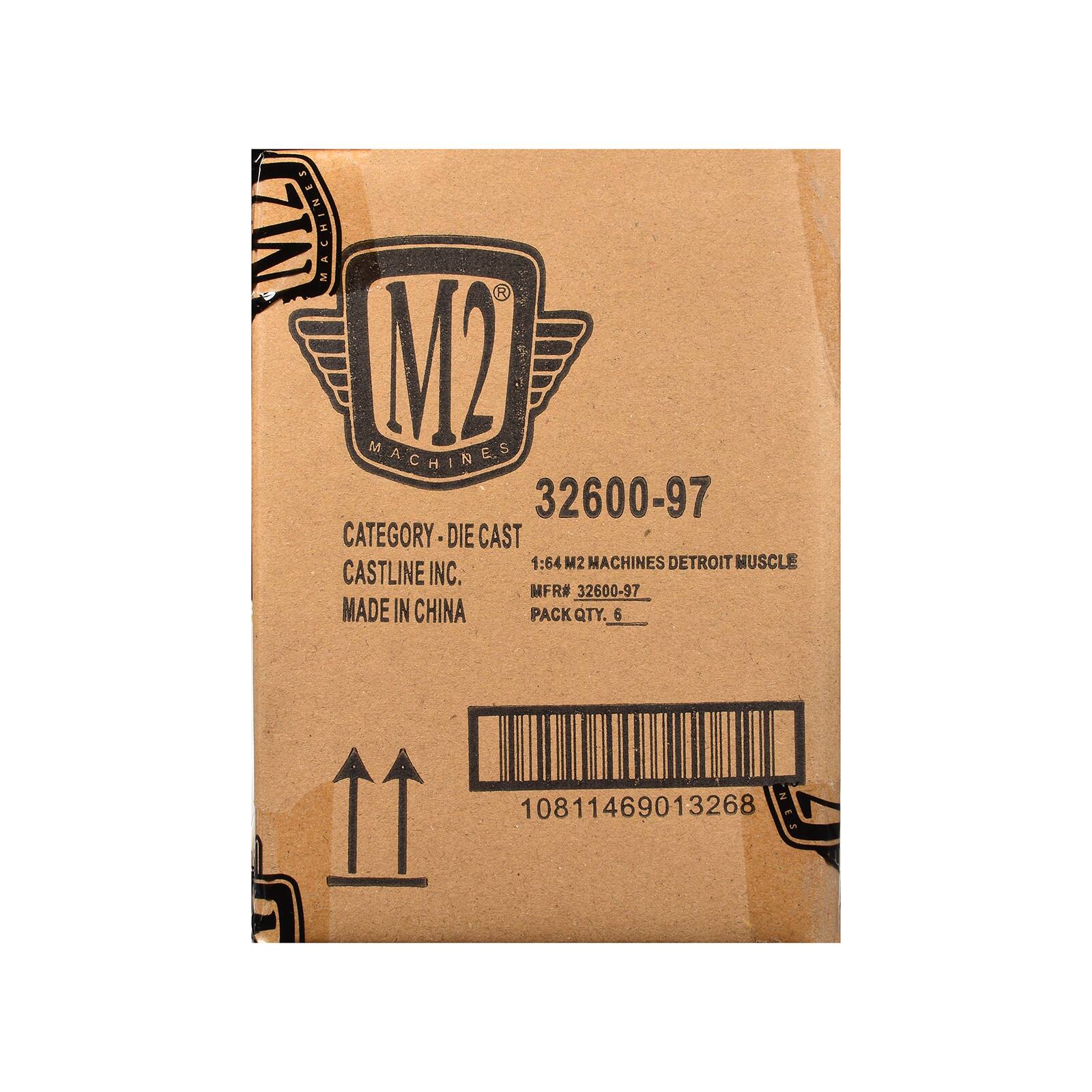 M2 MACHINES  
32600-97  
CATEGORY: DIE CAST  
1:64 M2 MACHINES DETROIT MUSCLE  
CASTLINE INC.  
MADE IN CHINA  
PACK QTY. 6  
MFR# 32600-97  
10811469013268